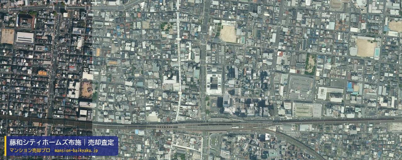 藤和シティホームズ布施の売却査定・買取価格｜東大阪市長堂（マンション売却プロ作成の航空写真（町の中心））