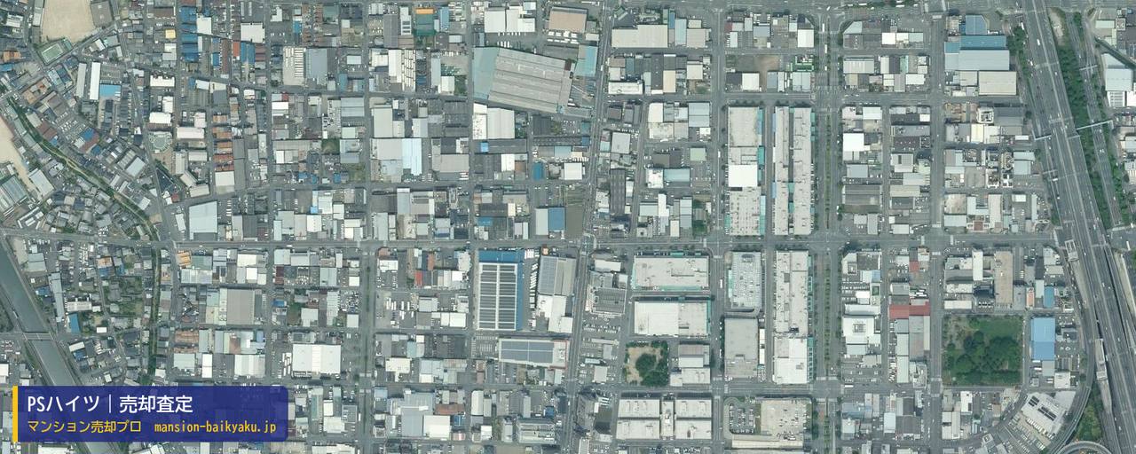 PSハイツの売却査定・買取価格｜東大阪市長田中（マンション売却プロ作成の航空写真（町の中心））