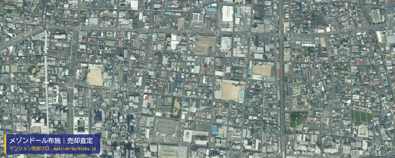 メゾンドール布施の売却査定・買取価格｜東大阪市長栄寺（マンション売却プロ作成の航空写真（町の中心））