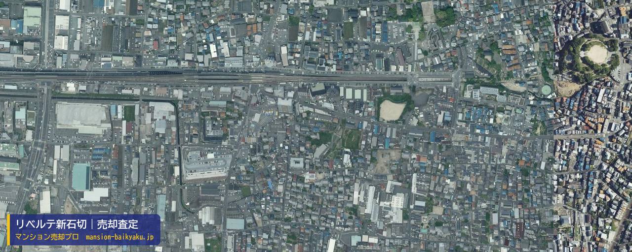 リベルテ新石切の売却査定・買取価格｜東大阪市東山町（マンション売却プロ作成の航空写真（町の中心））