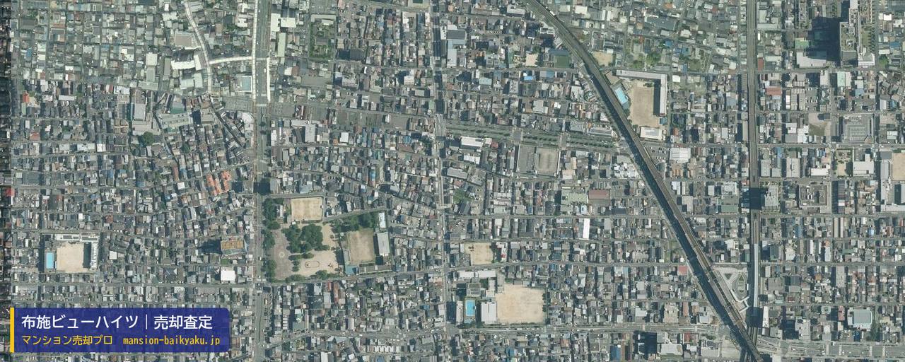 布施ビューハイツの売却査定・買取価格｜東大阪市荒川（マンション売却プロ作成の航空写真（町の中心））