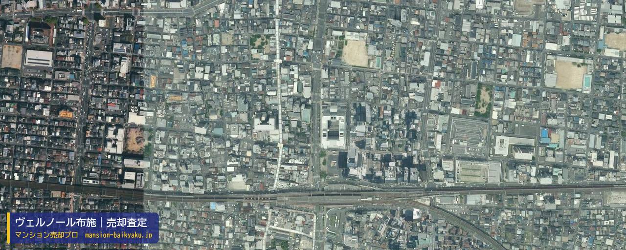 ヴェルノール布施の売却査定・買取価格｜東大阪市長堂（マンション売却プロ作成の航空写真（町の中心））