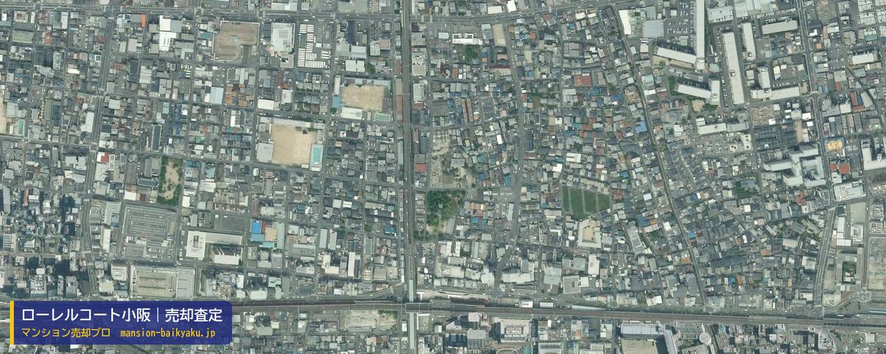 ローレルコート小阪の売却査定・買取価格｜東大阪市高井田元町（マンション売却プロ作成の航空写真（町の中心））