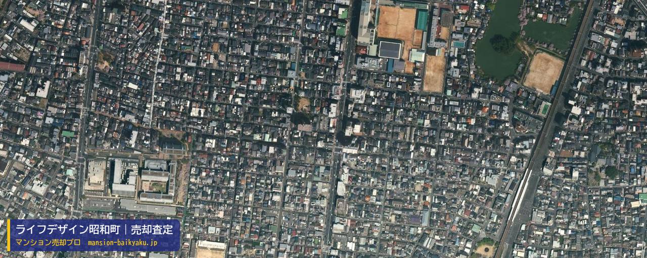 ライフデザイン昭和町の売却査定・買取価格｜大阪市阿倍野区昭和町（マンション売却プロ作成の航空写真（町の中心））