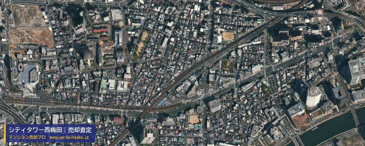 シティタワー西梅田の売却査定・買取価格｜大阪市福島区福島（マンション売却プロ作成の航空写真（町の中心））