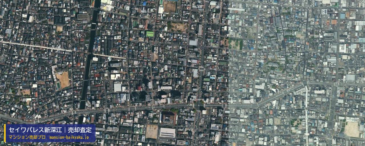 セイワパレス新深江の売却査定・買取価格｜大阪市東成区深江南（マンション売却プロ作成の航空写真（町の中心））
