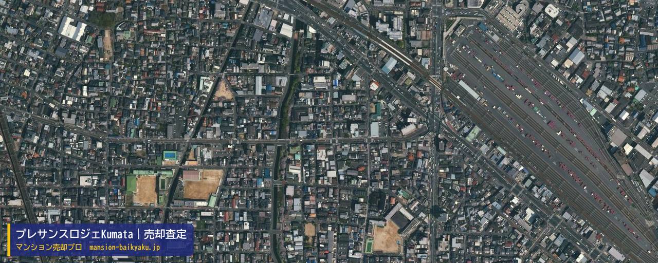 プレサンスロジェKumataの売却査定・買取価格｜大阪市東住吉区杭全（マンション売却プロ作成の航空写真（町の中心））