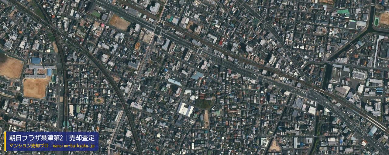 朝日プラザ桑津第2の売却査定・買取価格｜大阪市東住吉区桑津（マンション売却プロ作成の航空写真（町の中心））