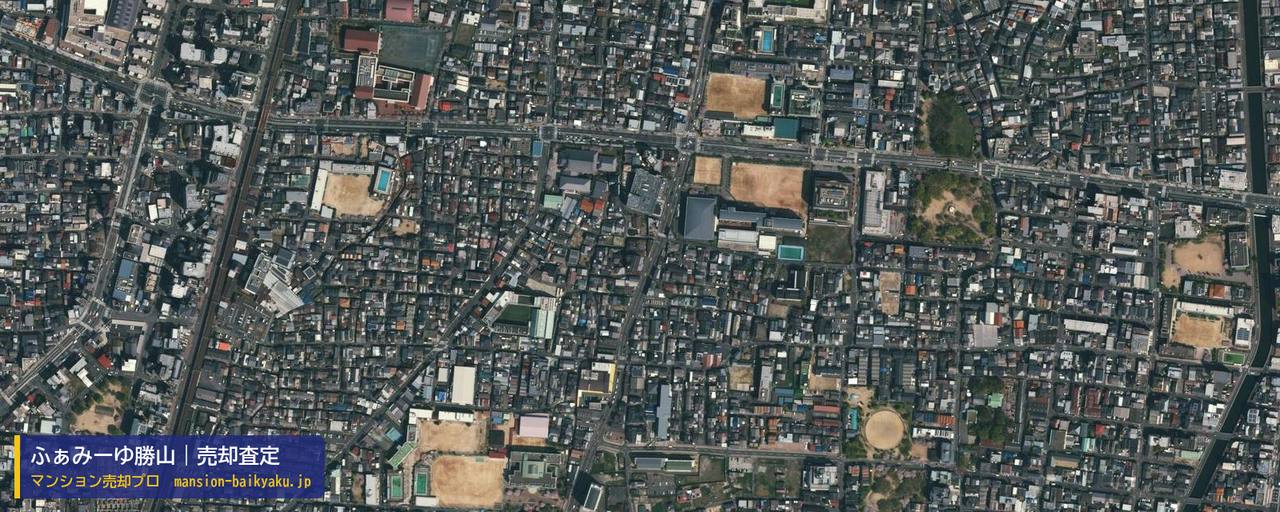 ふぁみーゆ勝山の売却査定・買取価格｜大阪市生野区勝山南（マンション売却プロ作成の航空写真（町の中心））