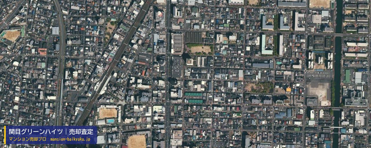関目グリーンハイツの売却査定・買取価格｜大阪市城東区関目（マンション売却プロ作成の航空写真（町の中心））