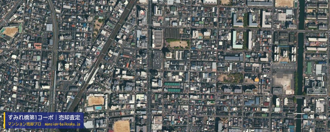 すみれ橋第1コーポの売却査定・買取価格｜大阪市城東区関目（マンション売却プロ作成の航空写真（町の中心））
