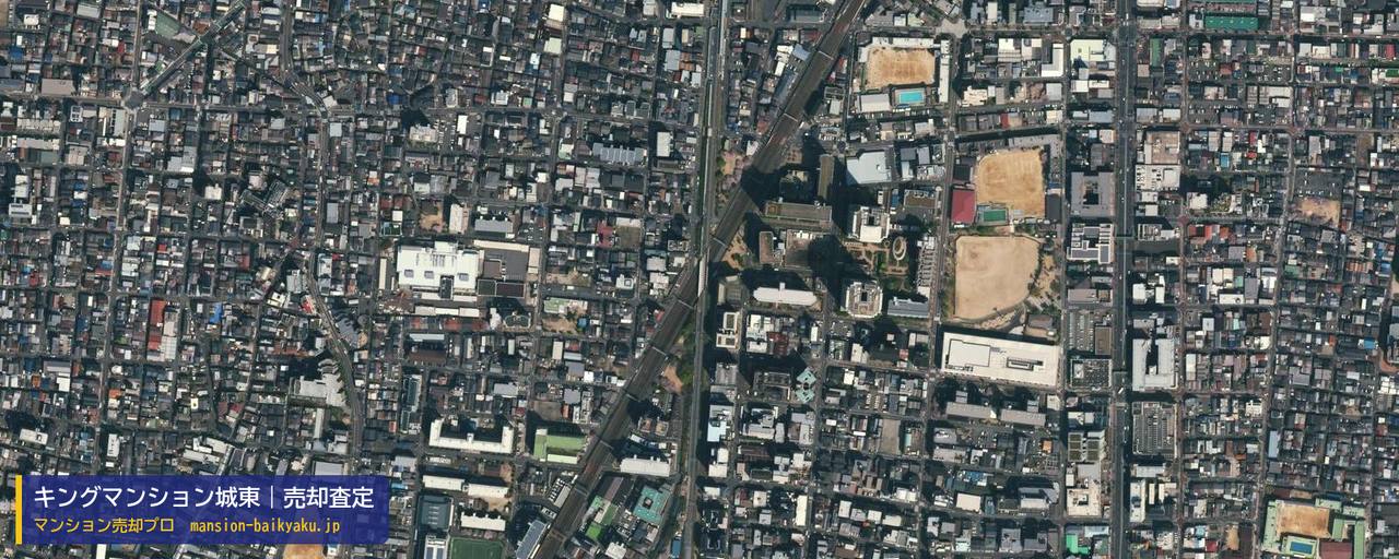 キングマンション城東の売却査定・買取価格｜大阪市城東区中央（マンション売却プロ作成の航空写真（町の中心））