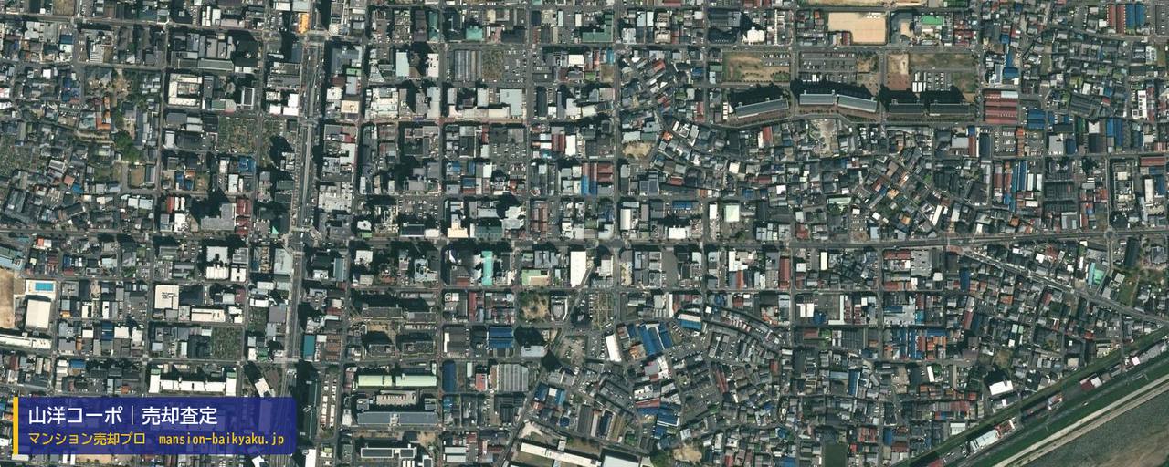 山洋コーポの売却査定・買取価格｜大阪市住吉区苅田（マンション売却プロ作成の航空写真（町の中心））