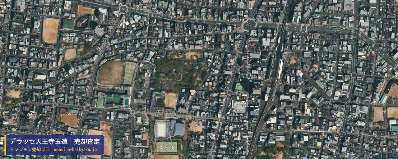 デラッセ天王寺玉造の売却査定・買取価格｜大阪市天王寺区玉造元町（マンション売却プロ作成の航空写真（町の中心））