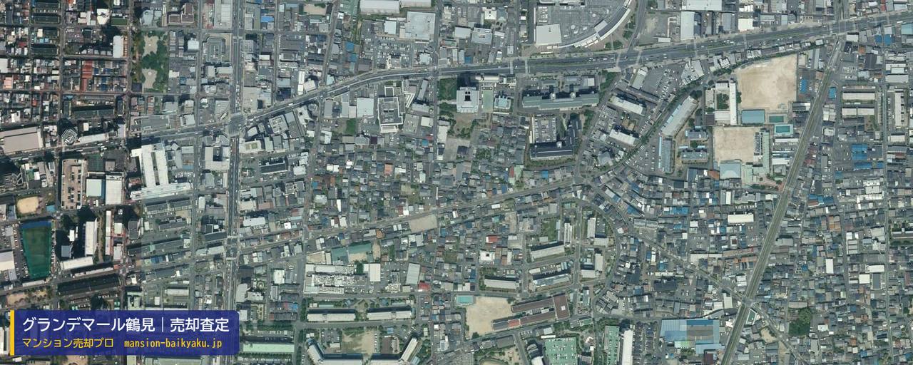 グランデマール鶴見の売却査定・買取価格｜大阪市鶴見区鶴見（マンション売却プロ作成の航空写真（町の中心））
