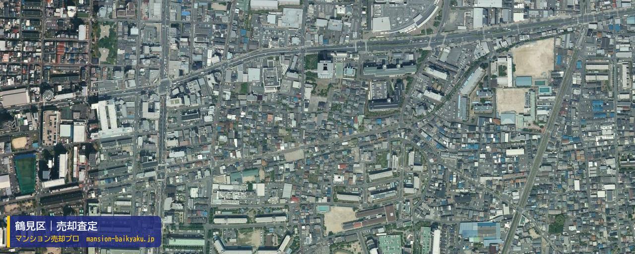 鶴見区の売却査定・買取価格｜大阪市鶴見区鶴見（マンション売却プロ作成の航空写真（町の中心））