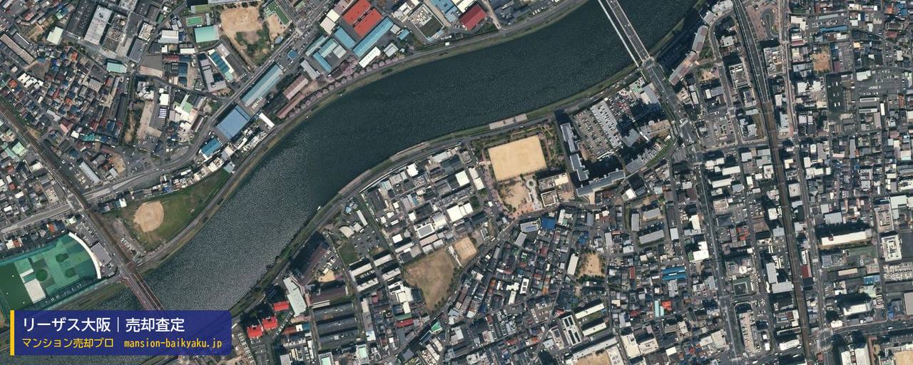 リーザス大阪の売却査定・買取価格｜大阪市淀川区新高（マンション売却プロ作成の航空写真（町の中心））